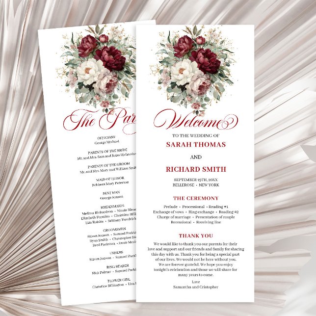 Opulent Blush Burgundy Floral Wedding Program Programme (Opulent Blush Burgundy Floral Wedding Program)