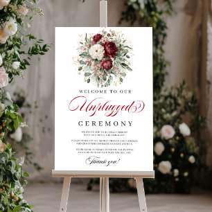Opulent Blush Burgundy Unplugged Ceremony Sign