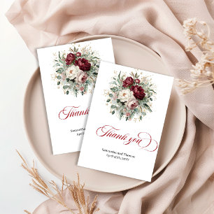 Opulent Boho Burgundy Floral Eucalyptus Thank You Card