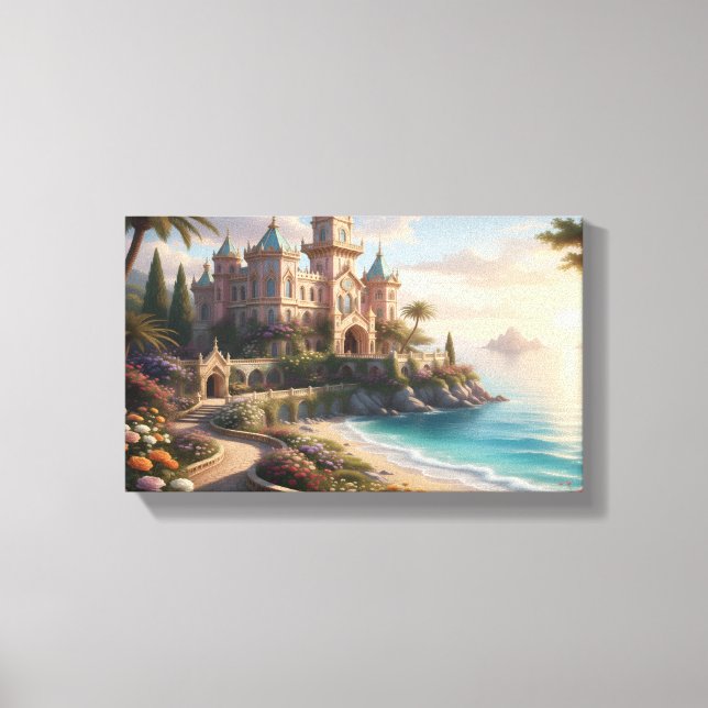 Opulent Coastal Gothic Mansion with Seaside Garden Canvas Print (Front)