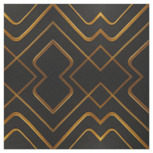 Opulent Deco Grid Full Liquid Gold Black Monochrom Fabric