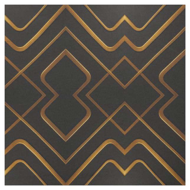 Opulent Deco Grid Full Liquid Gold Black Monochrom Fabric (Swatch)