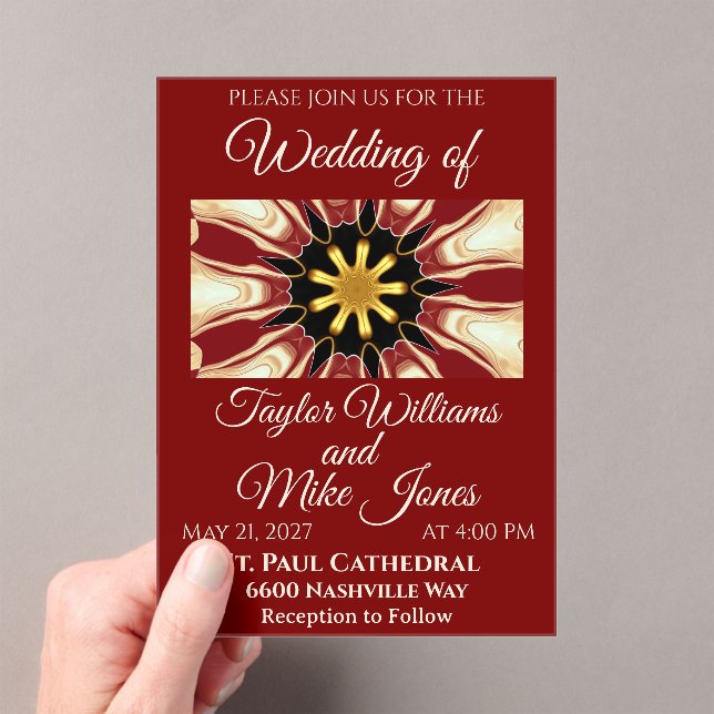 Opulent Deep Crimson Starburst Design | High-End M Acrylic Invitations (Insitu (Handheld))
