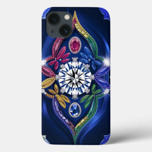 Opulent Elegance: Diamond & Gemstone Engraved iPhone 13 Case