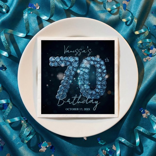 Opulent Elegant Teal Blue Diamonds 70th Birthday Napkin (Creator Uploaded)