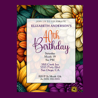 Opulent Fall Floral 40th Birthday Invitation