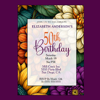 Opulent Fall Floral 50th Birthday Invitation