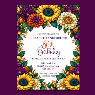 Opulent Fall Flower 50th Birthday Invitation