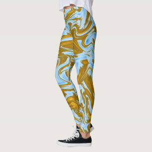 Opulent Fusion: Teal and Gold Marble Print, Leggings