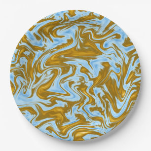Opulent Fusion: Teal and Gold Marble Print, Paper Plate