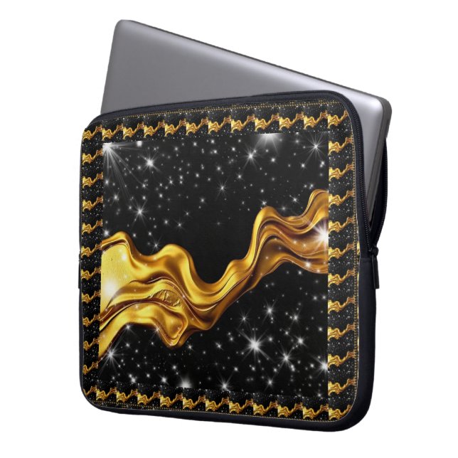 Opulent Galaxy Liquid Gold Black Monochrome Achemp Laptop Sleeve (Front Left)
