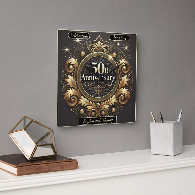 Opulent Gold: 50th Anniversary Masterpiece Square Wall Clock (Office)