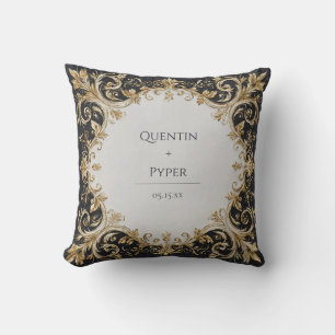 Opulent Gold Acanthus Scroll Black Marble Luxury Cushion