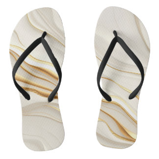 "Opulent Gold and Cream Marble Swirls" Flip Flops