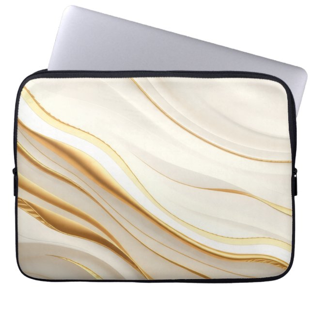 "Opulent Gold and Cream Marble Swirls" Laptop Sleeve (Front)