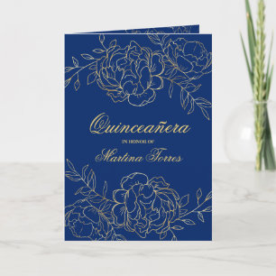 Opulent Gold and Royal Blue Floral Quinceanera Invitation