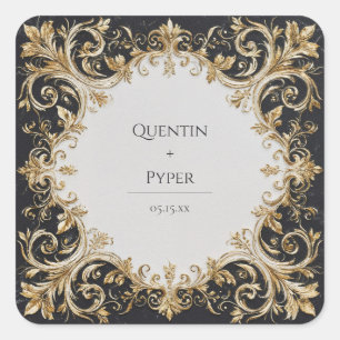 Opulent Gold Baroque Ornate Marble Wedding Square Sticker