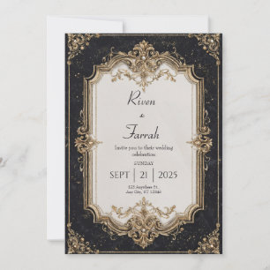 Opulent Gold Baroque Sculptural Black Tie Wedding Invitation