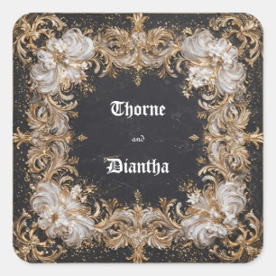 Opulent Gold Baroque White Floral Marble Wedding Square Sticker