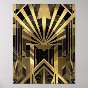 Opulent Gold & Black Sunburst Architecturural  Poster