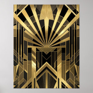 Opulent Gold & Black Sunburst Architecturural  Poster