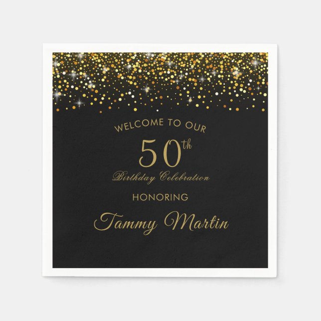 Opulent Gold Confetti 50th Birthday Paper Napkins (Front)