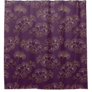 Opulent Gold Ginkgo Leaves on Dark Purple Canvas Shower Curtain