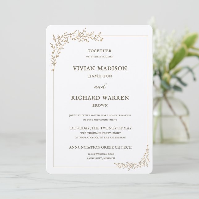 Opulent Gold Leaf Wedding Invitation (Standing Front)