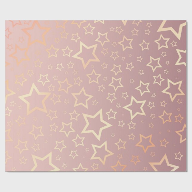 Opulent golden stars on pink pattern wrapping paper (Flat)