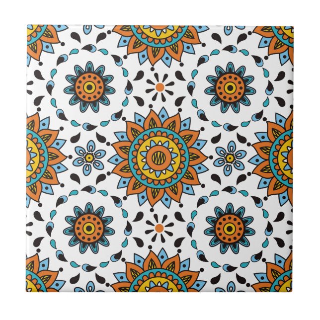 Opulent Maharaja India Star Flower Pattern Tile (Front)
