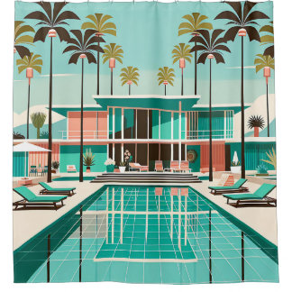 "Opulent Mid-Century Modern Poolside" Shower Curtain