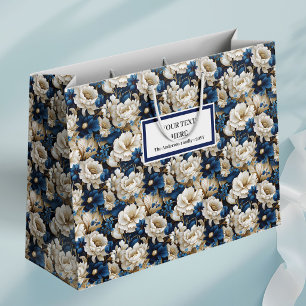 Opulent Navy White Ivory Floral Elegant Gift Bag