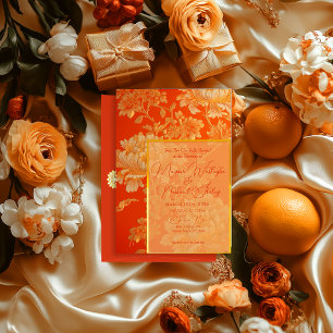 Opulent Orange and Gold Mandarin Floral Wedding Invitation