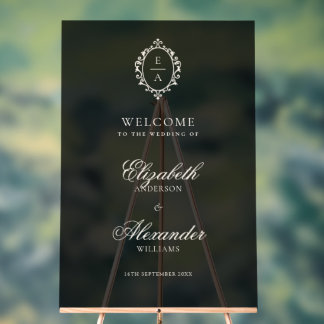 Opulent Oval Crest Black Old Money Wedding Welcome Acrylic Sign