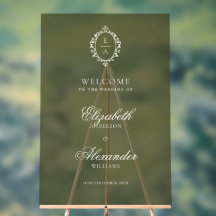 Opulent Oval Crest Green Old Money Wedding Welcome