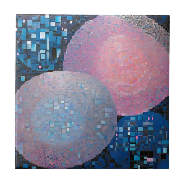 Opulent Ovals: Shades of Blue & Pink in Abstract Tile (Front)