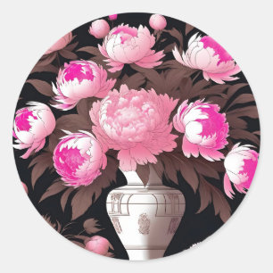 Opulent Peonies Still Life Classic Round Sticker
