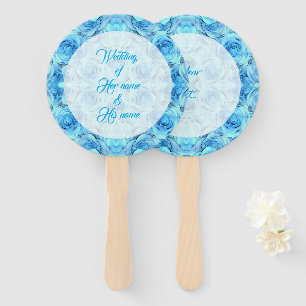 Opulent rose design in turquoise hand fan