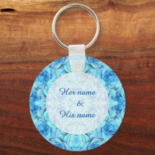 Opulent rose design in turquoise key ring