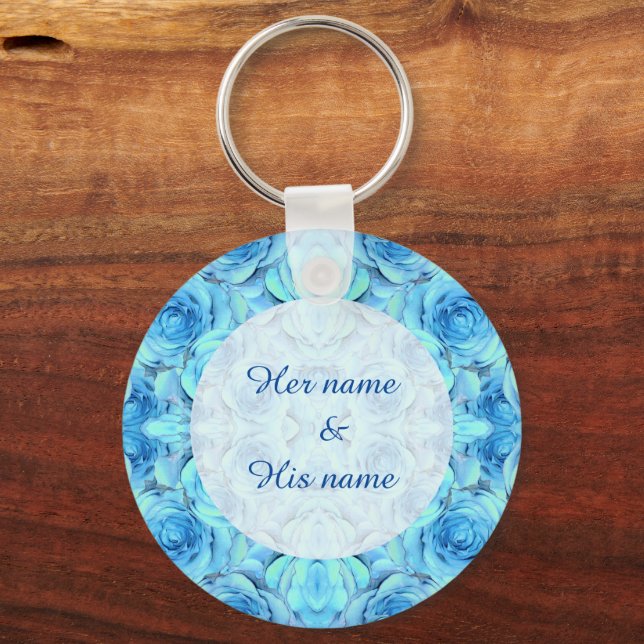 Opulent rose design in turquoise                   key ring (Front)