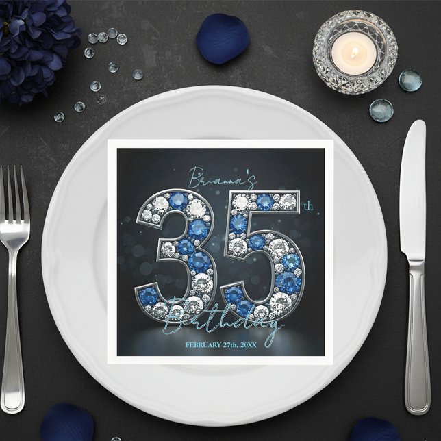 Opulent Sapphire Diamond 35th Birthday Party Napkin (Creator Uploaded)