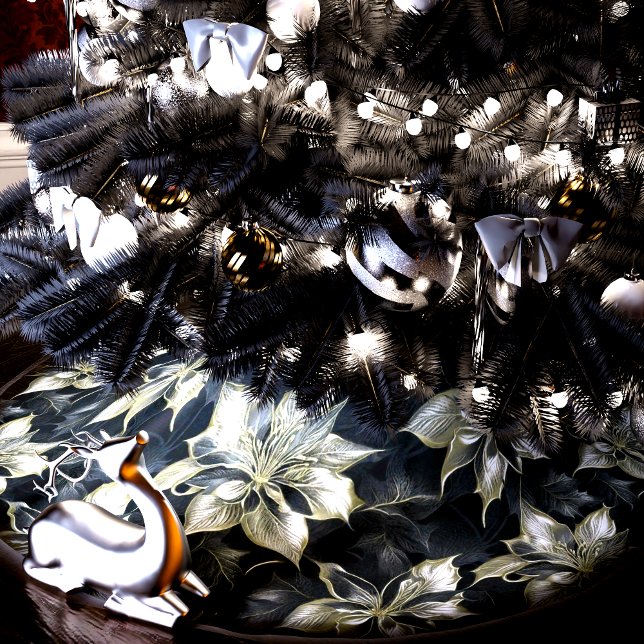 Opulent Silver Poinsettia Floral Brushed Polyester Tree Skirt (Creator Uploaded)