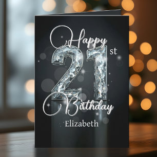 Opulent Sparkling Diamond-Encrusted 21st Birthday Card