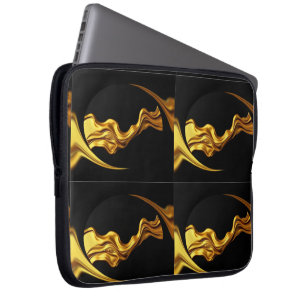 Opulent Swirl Liquid Gold Black Monochro Achempong Laptop Sleeve