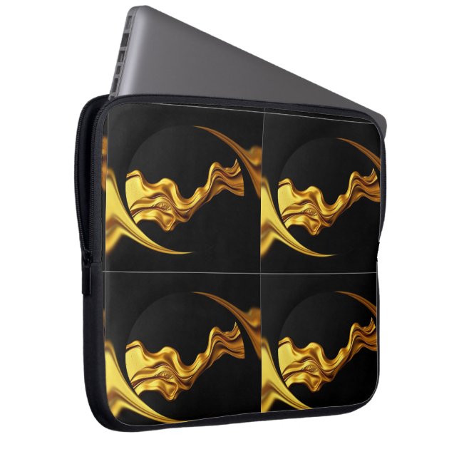 Opulent Swirl Liquid Gold Black Monochro Achempong Laptop Sleeve (Front Right)