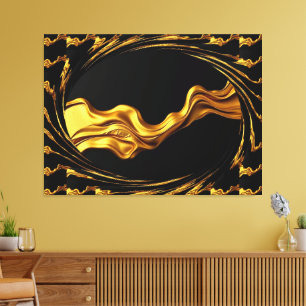Opulent Swirl Liquid Gold Black Monochrome Art  Canvas Print