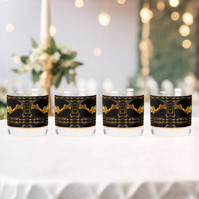 Opulent Swirl Liquid Gold Black Monochrome Designe Whiskey Glass (Insitu (Wedding))