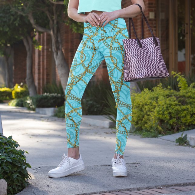 Opulent Teal Leggings with Golden Chains (Creator Uploaded)