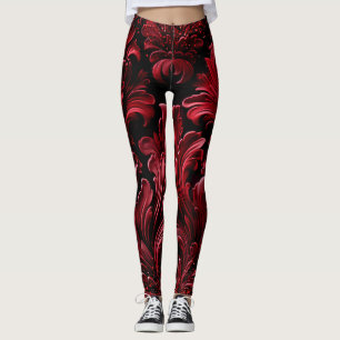 Opulent Texture Red Velvet Luxurious Glitter Leggings
