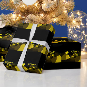 Opulent Vector Motif Jet Black and Gold Art Print Wrapping Paper